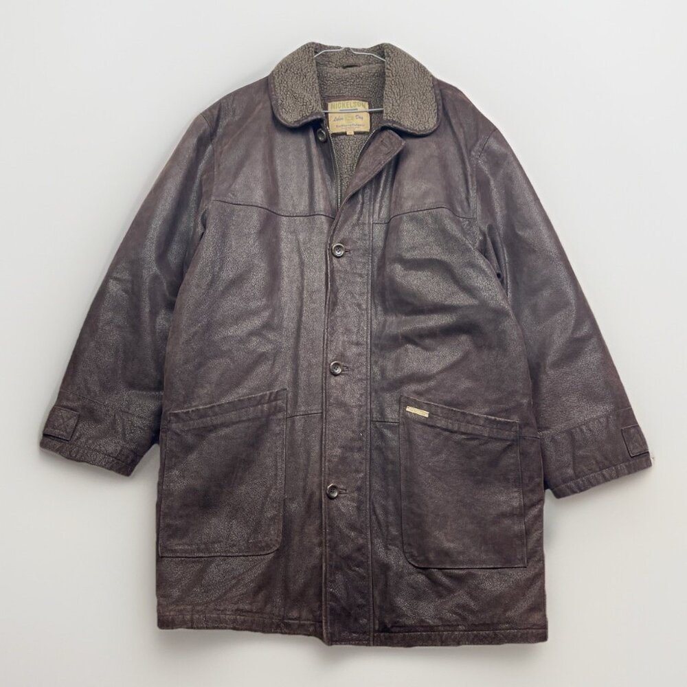 Nickelson Leather Men Sz M Aviator Leather Brown Jacket Sherpa Fleece Lined Read